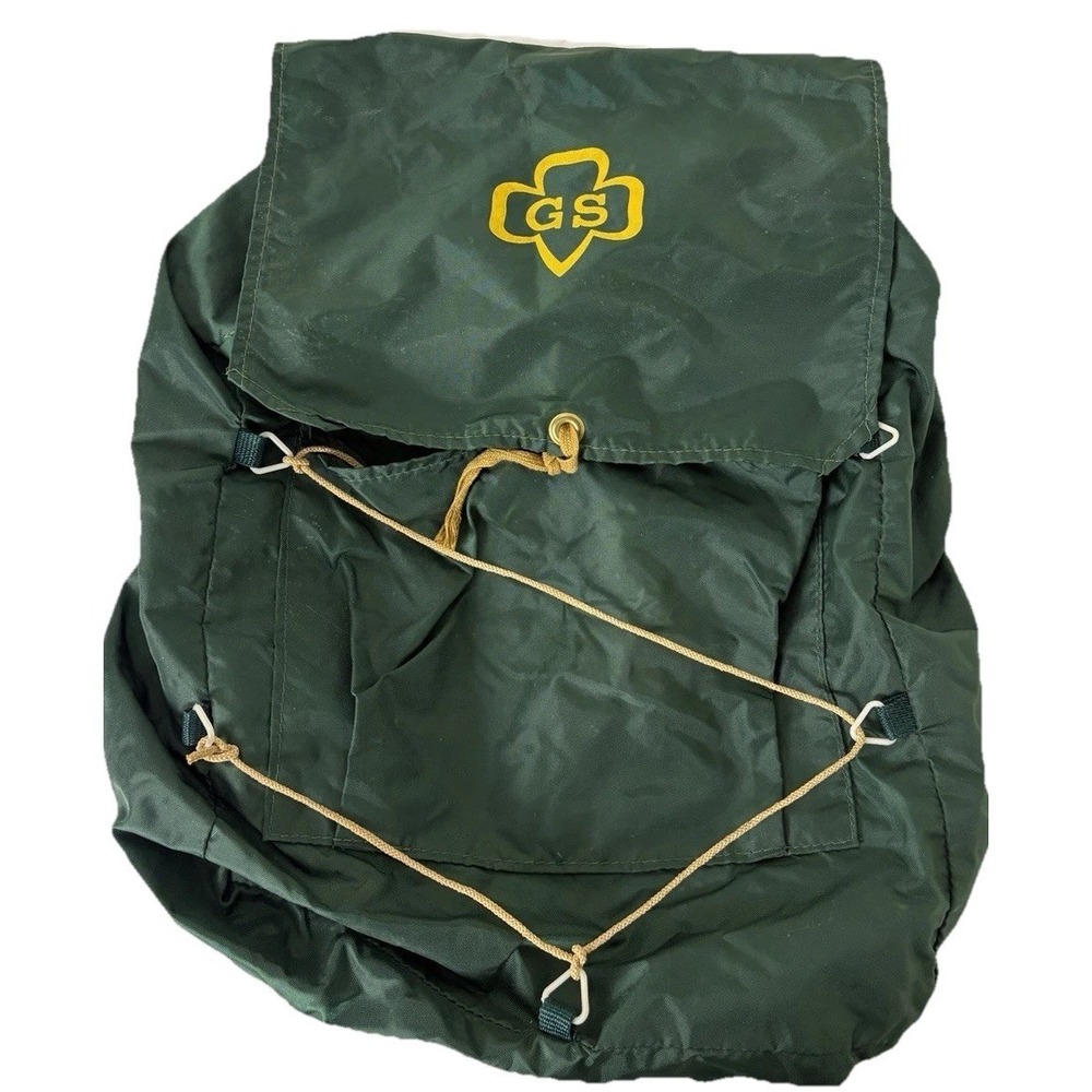Vintage 90s Girl Scouts of America Backpack Nylon Trefoil Green Summer Camp